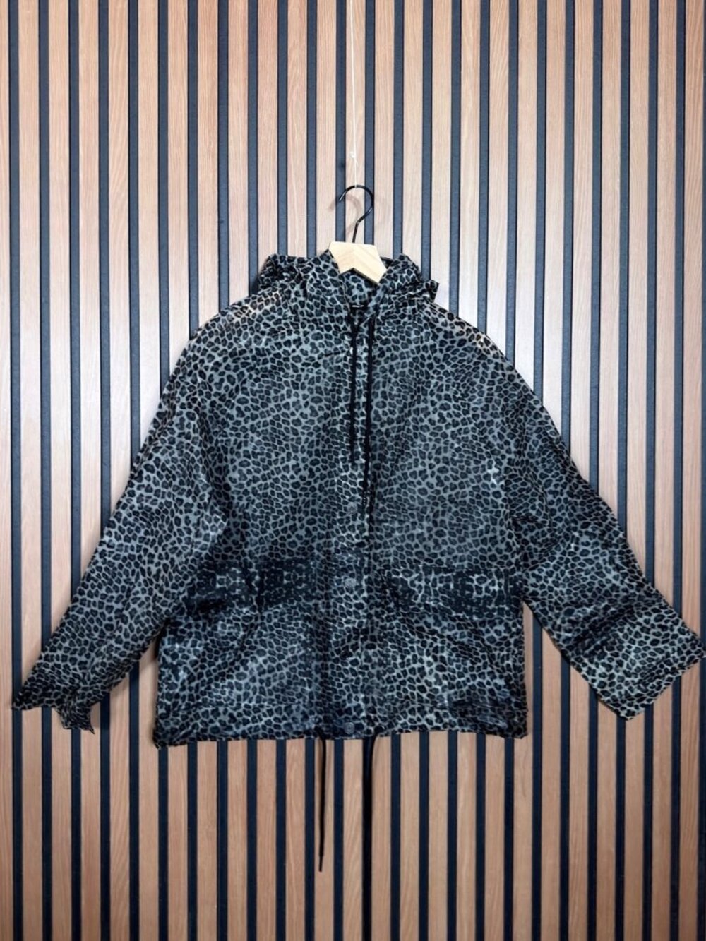 Pam & Gela Jacket OS Womens Gray Leopard Print Waterproof Rai Jacket